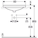 Lavabo empotrado serie Geberit VariForm, ovalado, con orificio para el grifo: B1=47.8cm, Toma de grifo=Centro,